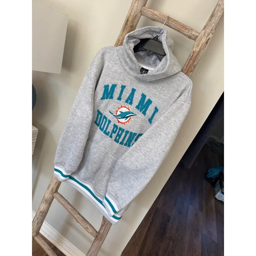 Licensed NFL Miami Dolphins Embroidered Youth Gray Pullover Hoodie size 14-16